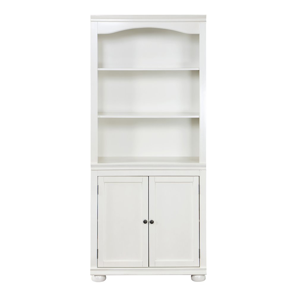 Lieux 3-Shelf Wood Adult Bookcase with 2-Door, Luminous White. Picture 2