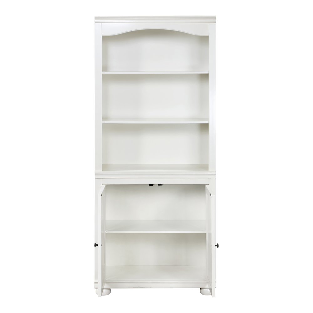Lieux 3-Shelf Wood Adult Bookcase with 2-Door, Luminous White. Picture 3
