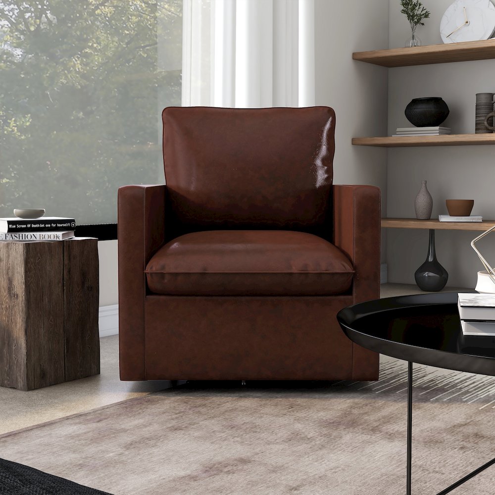 Elm Transitional Faux Leather Swivel Chair. Picture 4