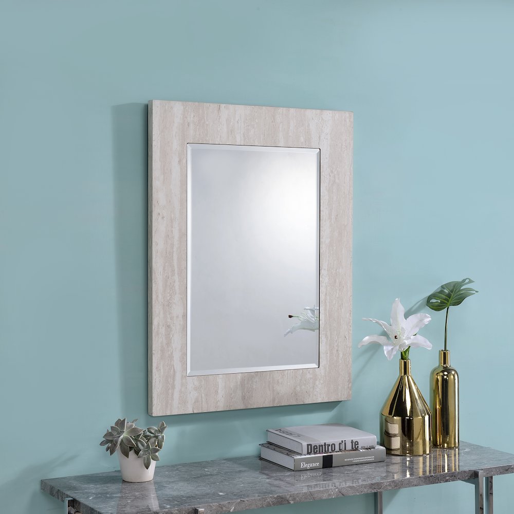 Thayer Wood Rectangular Beveled Wall Mirror in White. Picture 4