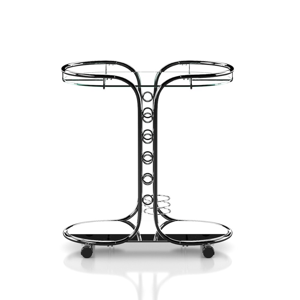 Scanlin Contemporary Metal 2-Tier Serving Cart in Chrome. Picture 1
