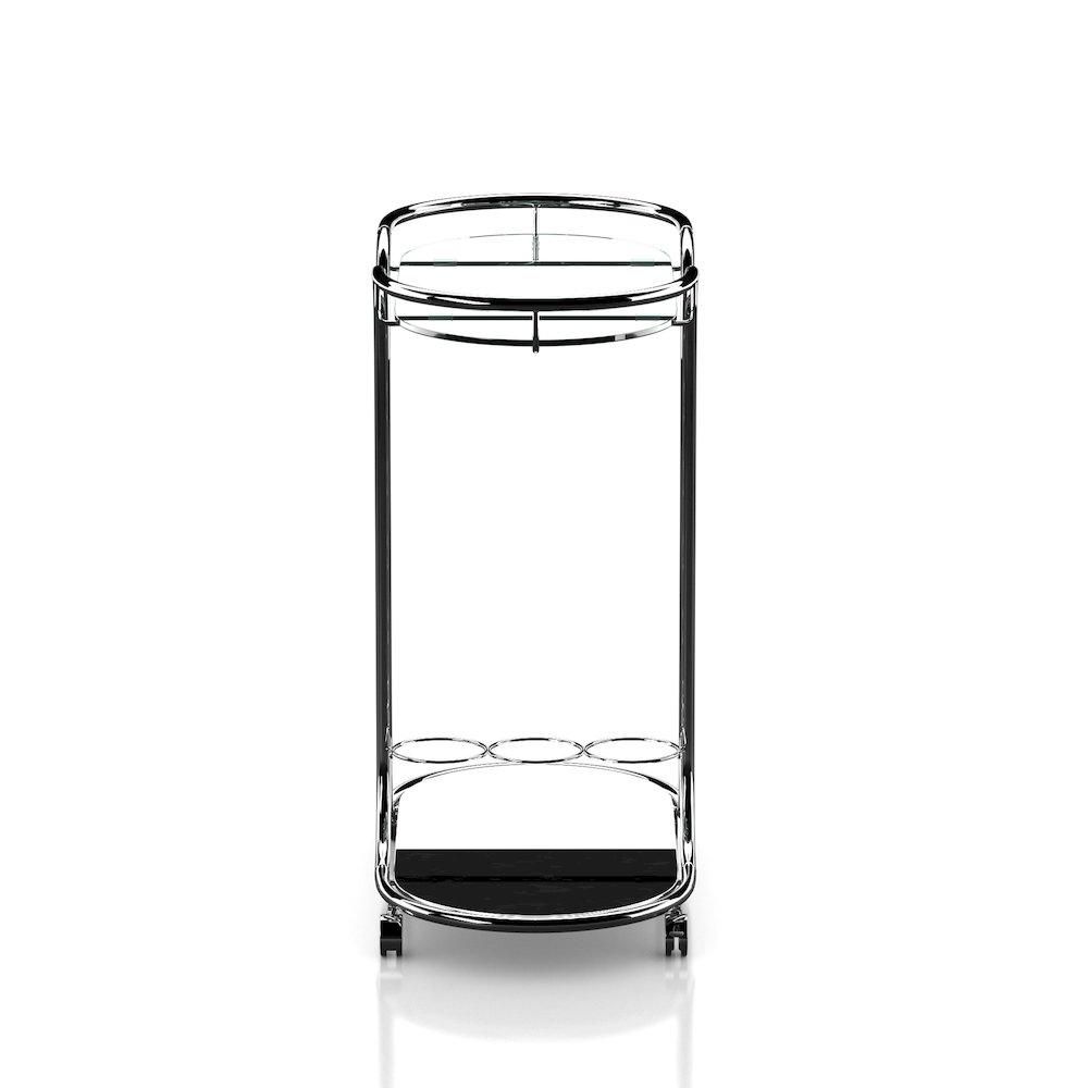 Scanlin Contemporary Metal 2-Tier Serving Cart in Chrome. Picture 2