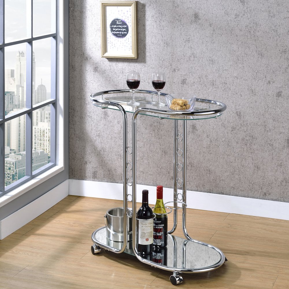 Scanlin Contemporary Metal 2-Tier Serving Cart in Chrome. Picture 3