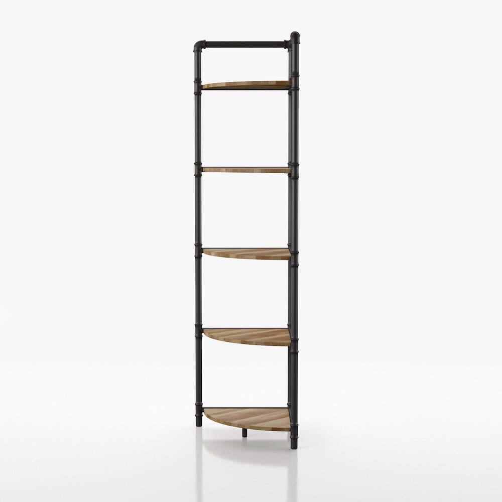 Harkey Industrial Wood 5-Tier Corner Bookcase in Sand Black. Picture 2