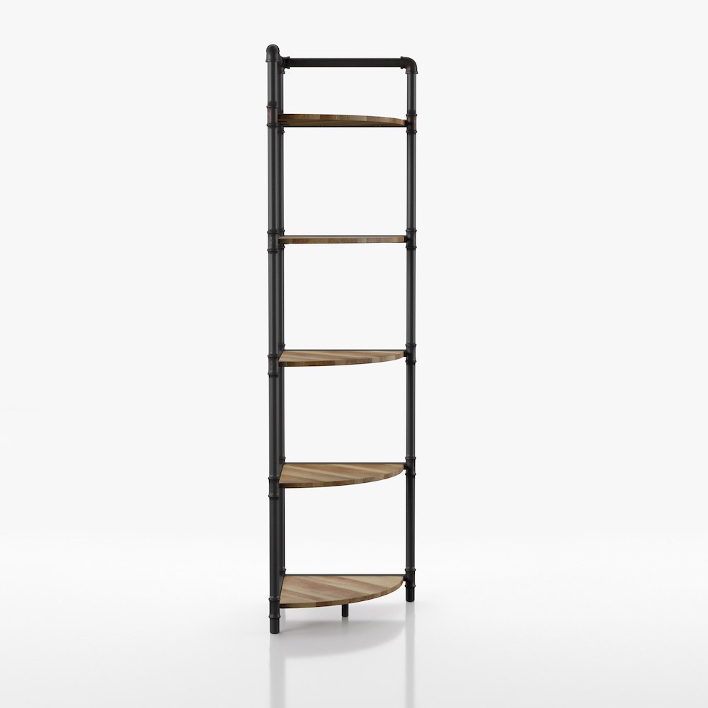 Harkey Industrial Wood 5-Tier Corner Bookcase in Sand Black. Picture 3