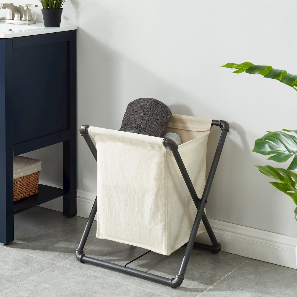 Hargris Fabric and Metal Laundry Hamper in Sand Black. Picture 4