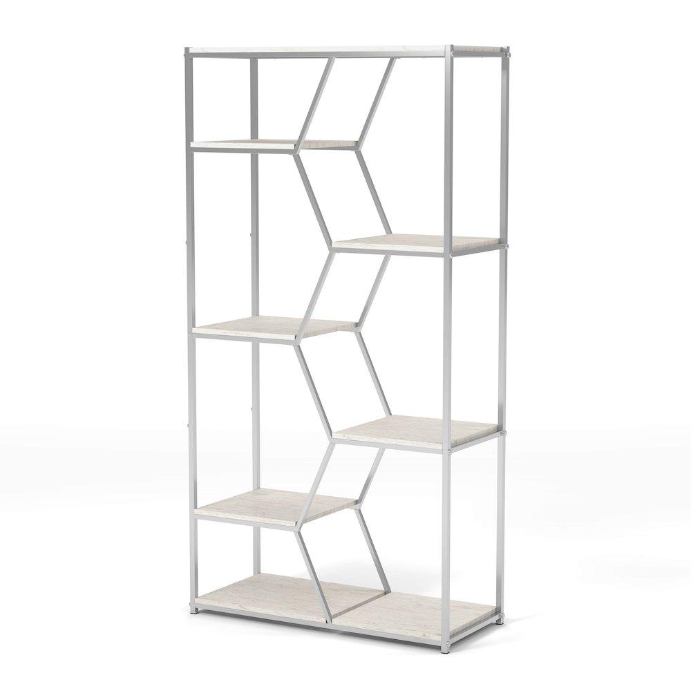 Hopple Metal 7-Shelf Bookcase in Chrome and White. Picture 1