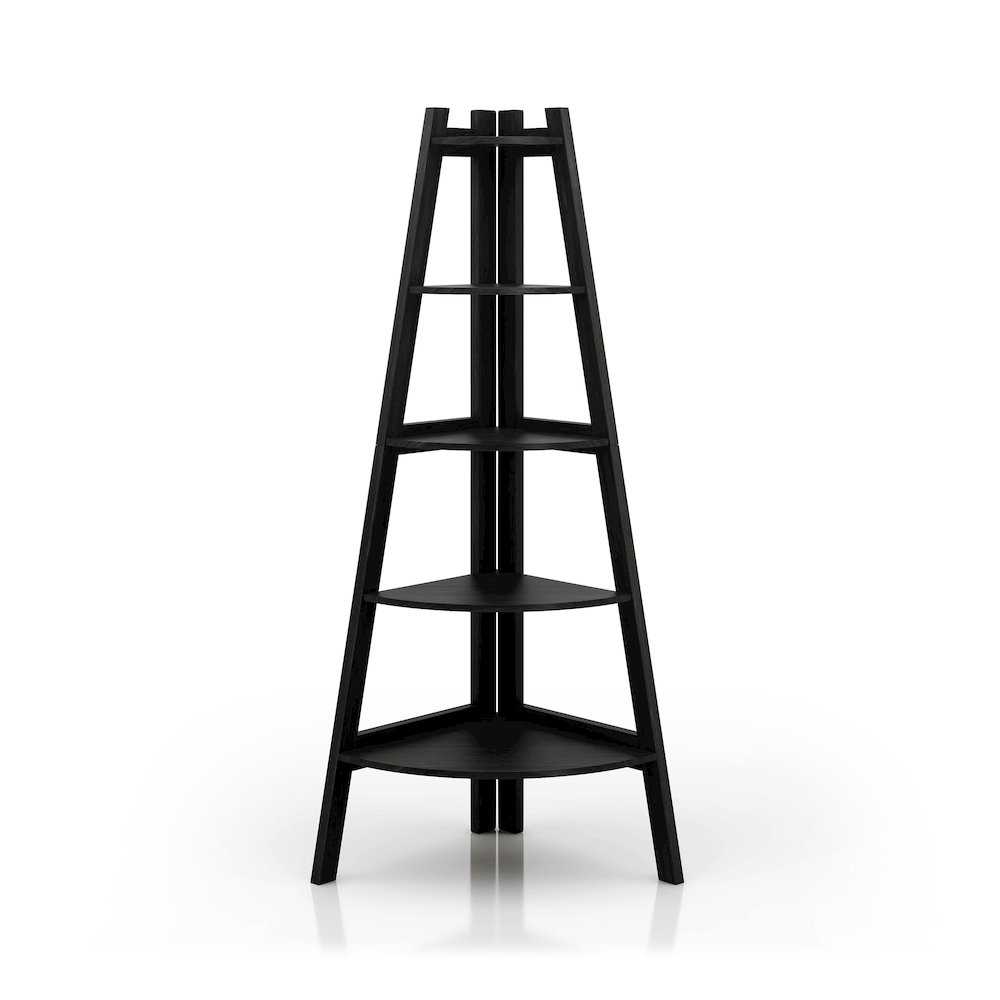 Lawler Contemporary Wood 5-Shelf Corner Bookcase in Black. Picture 1
