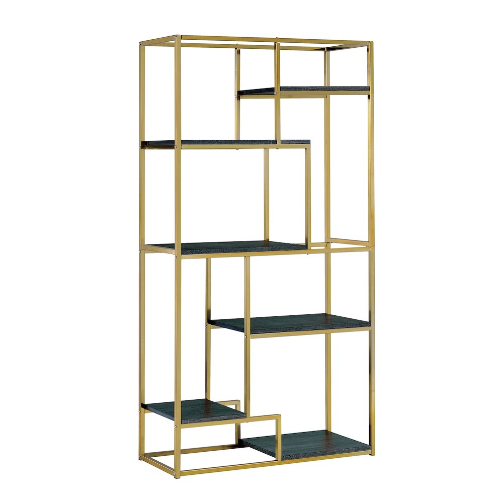 Jan Contemporary Metal 6-Shelf Bookcase in Gold Champagne. Picture 1