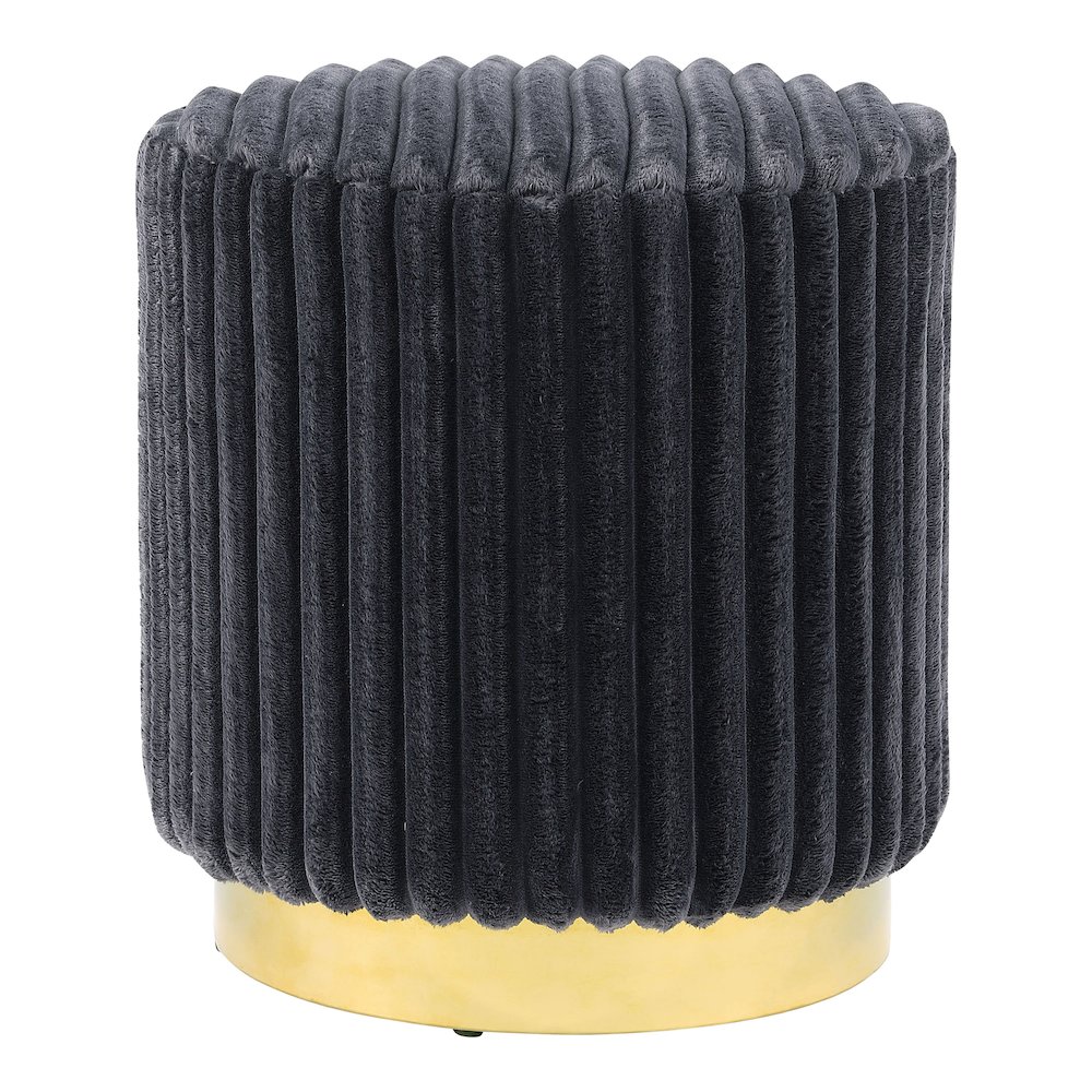 Vena Modern Upholstered Round Ottoman, Dark Grey and Gold. Picture 1