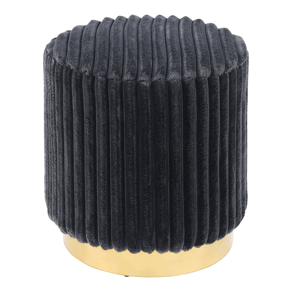 Vena Modern Upholstered Round Ottoman, Dark Grey and Gold. Picture 2
