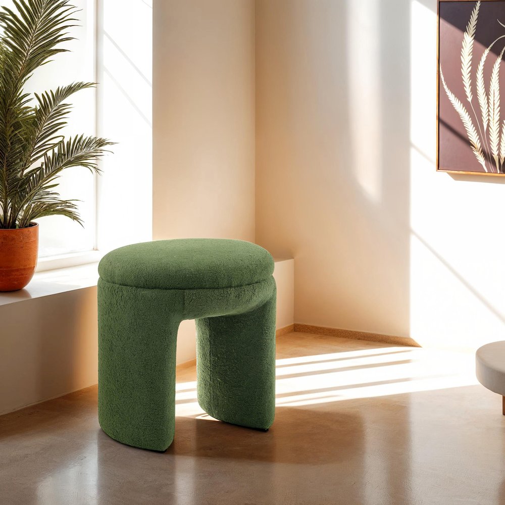 Thia Modern 18" Upholstered U-Shaped Ottoman, Green. Picture 4