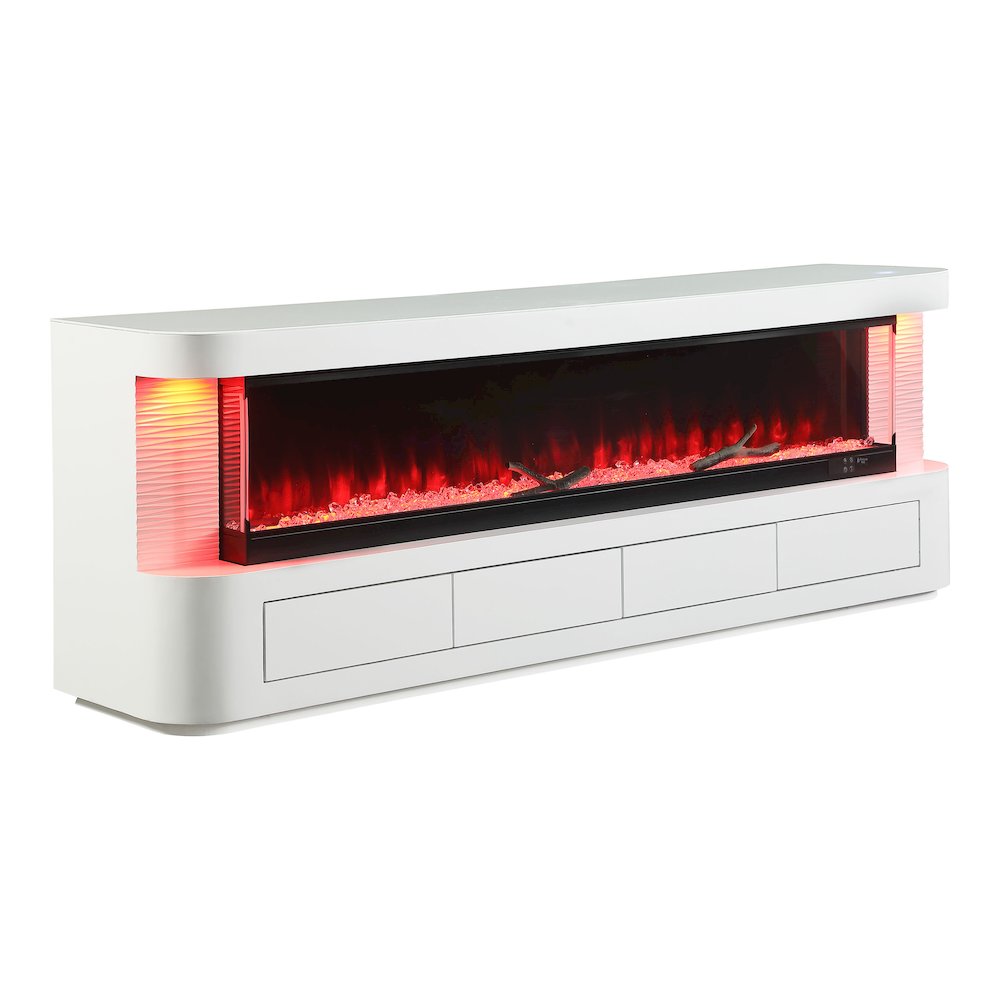 Alcala White Wood 71-inch TV Stand With Electric Fireplace. Picture 1