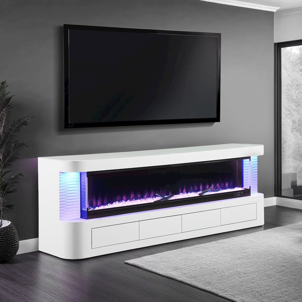 Alcala White Wood 71-inch TV Stand With Electric Fireplace. Picture 4