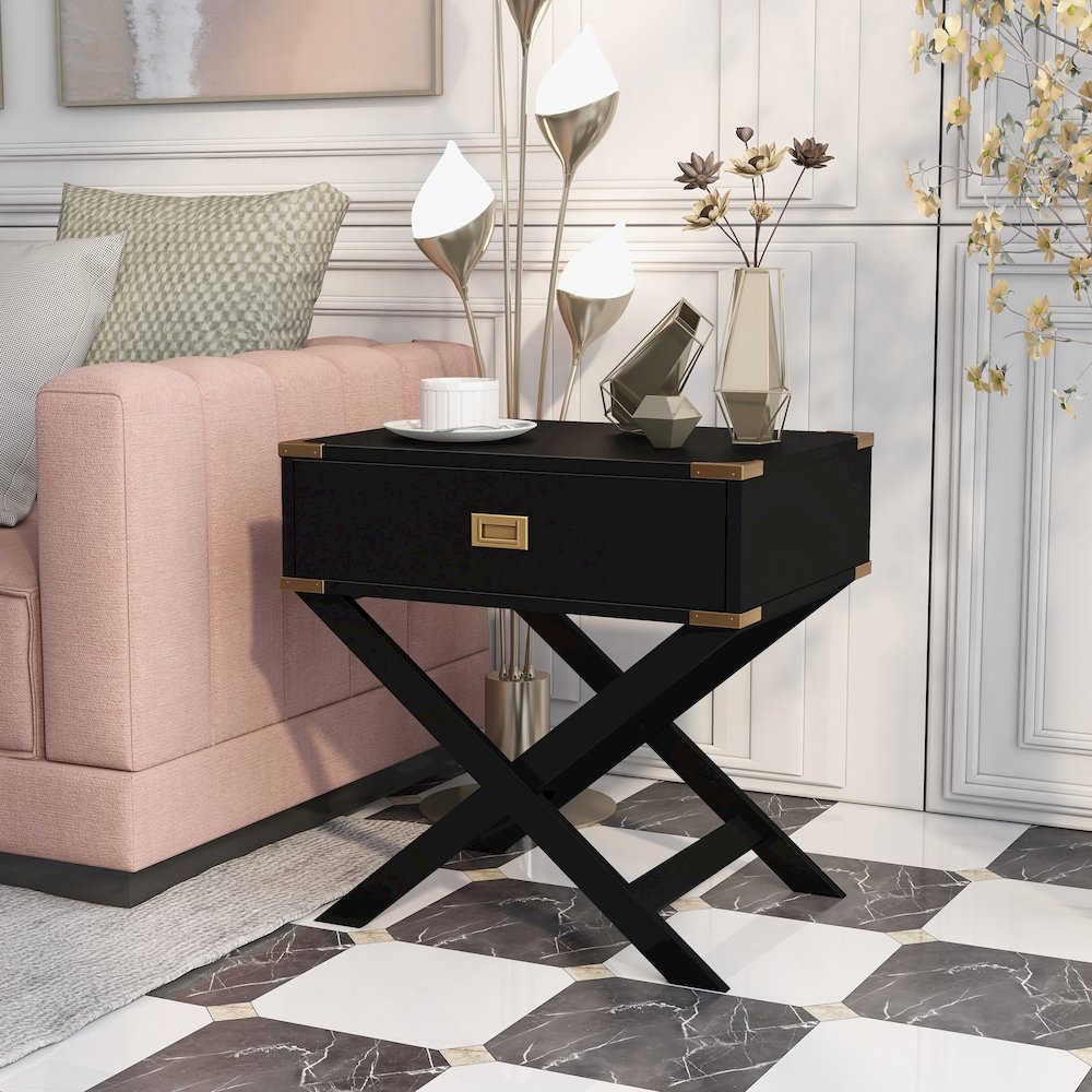 Nenol Contemporary Wood X-Shape Legs End Table. Picture 4