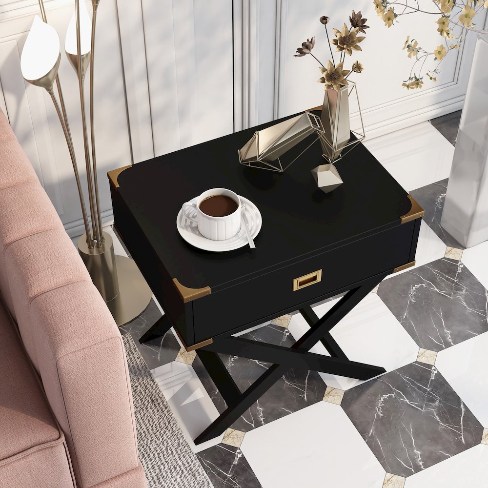 Nenol Contemporary Wood X-Shape Legs End Table. Picture 5