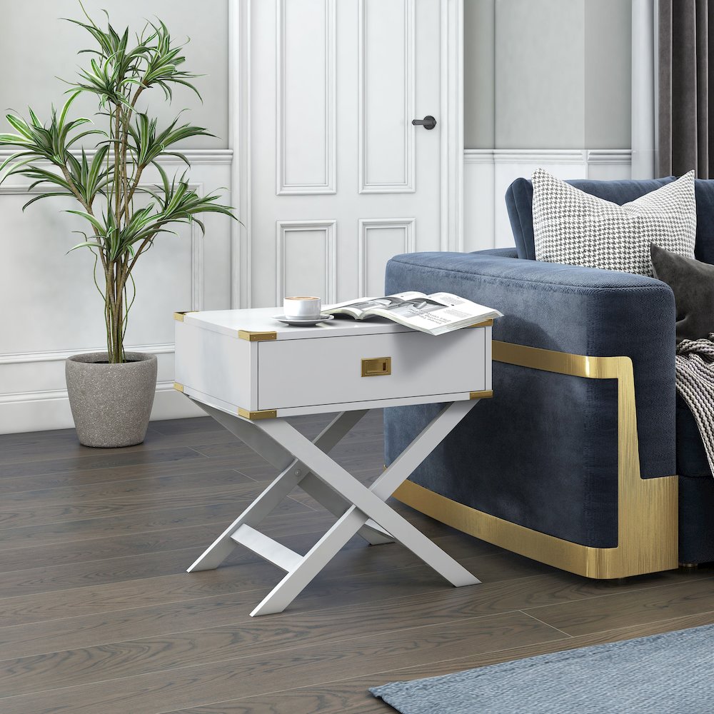 Nenol Contemporary Wood X-Shape Legs End Table. Picture 4