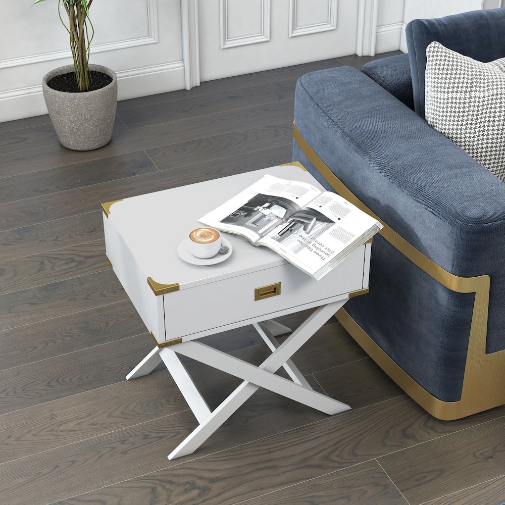 Nenol Contemporary Wood X-Shape Legs End Table. Picture 5