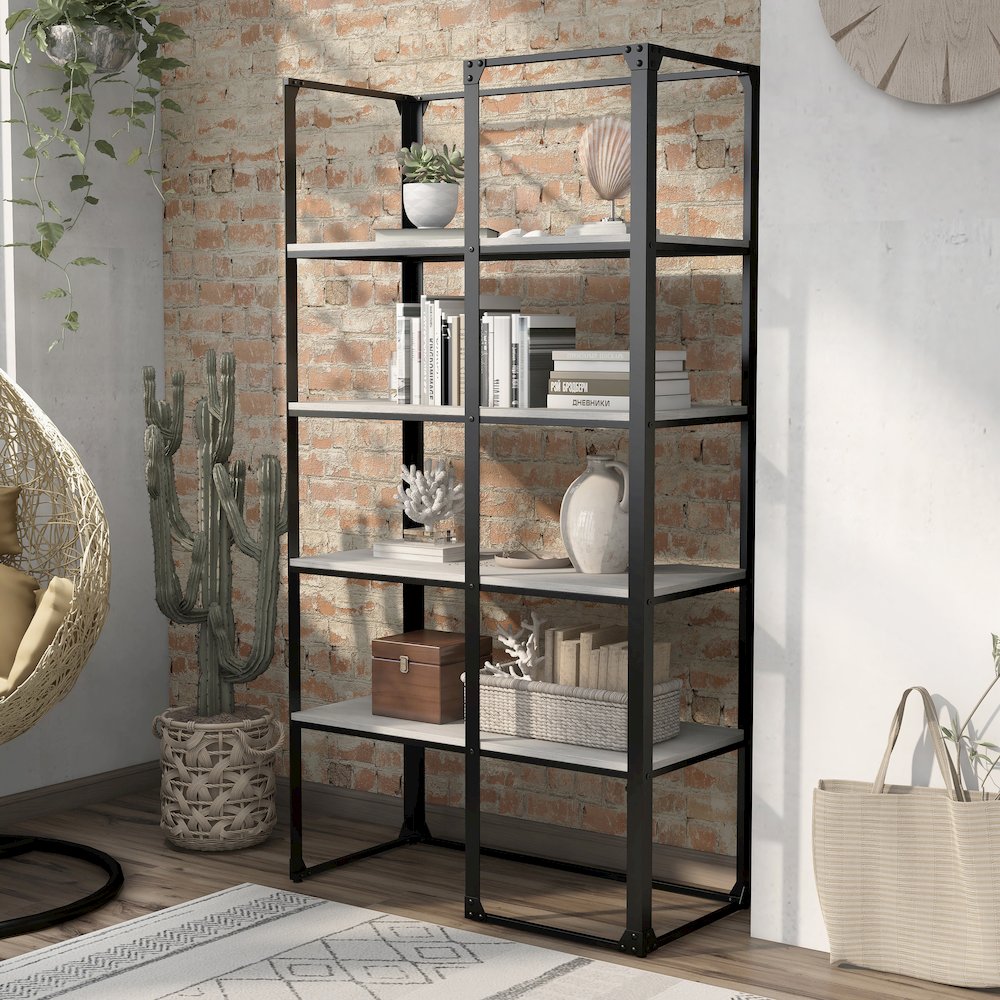 Gorvac Industrial Metal 4-Shelf Bookcase in Black and Gray. Picture 4