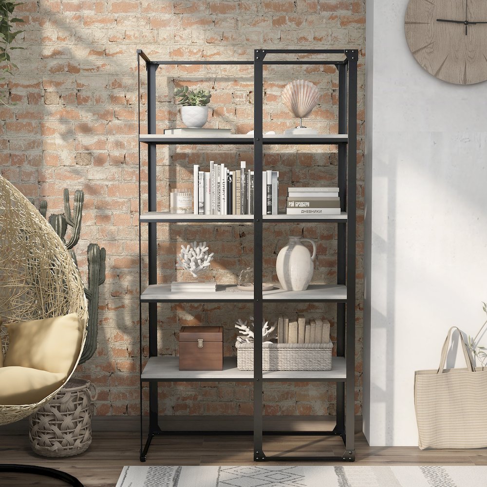 Gorvac Industrial Metal 4-Shelf Bookcase in Black and Gray. Picture 5