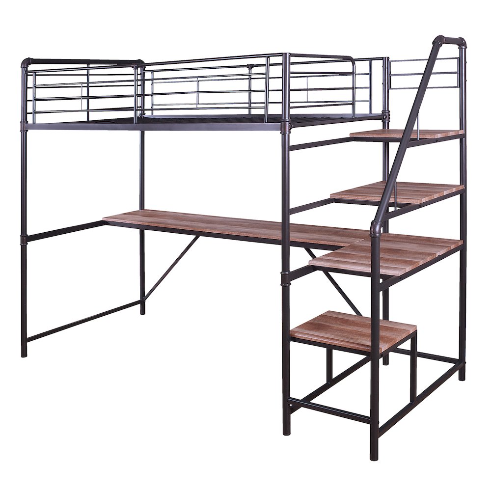 Pico Metal Twin Loft Bed with Workstation in Sand Black. Picture 2