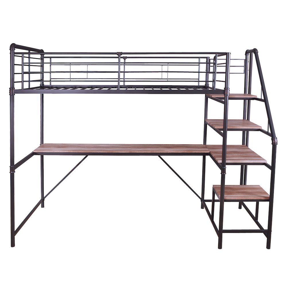 Pico Metal Twin Loft Bed with Workstation in Sand Black. Picture 1