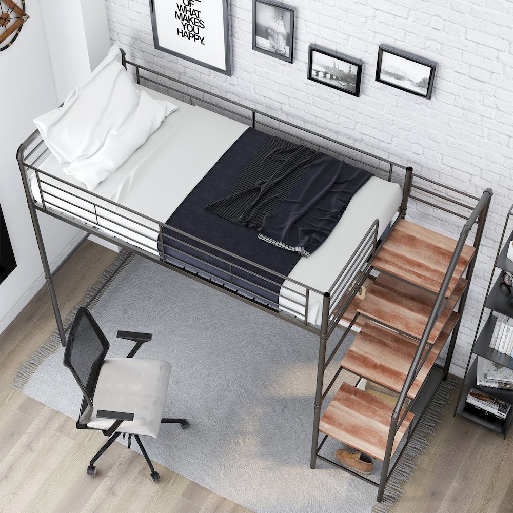 Pico Metal Twin Loft Bed with Workstation in Sand Black. Picture 4