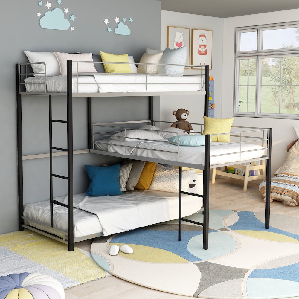 Crossman Metal Twin Triple Bunk Bed in Sand Black. Picture 4