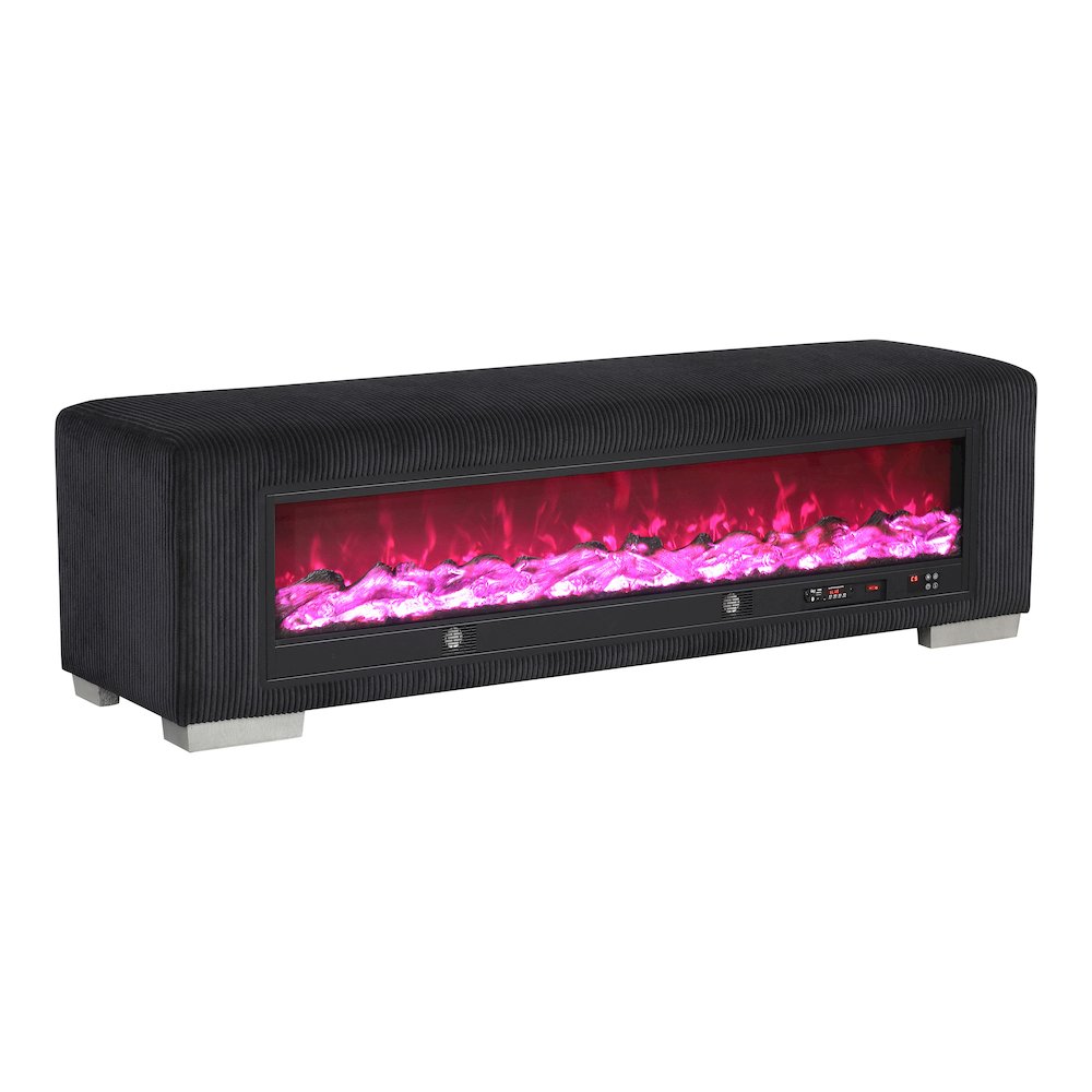 Alson Fabric Bench with Fire Log Visual Fireplace. Picture 1