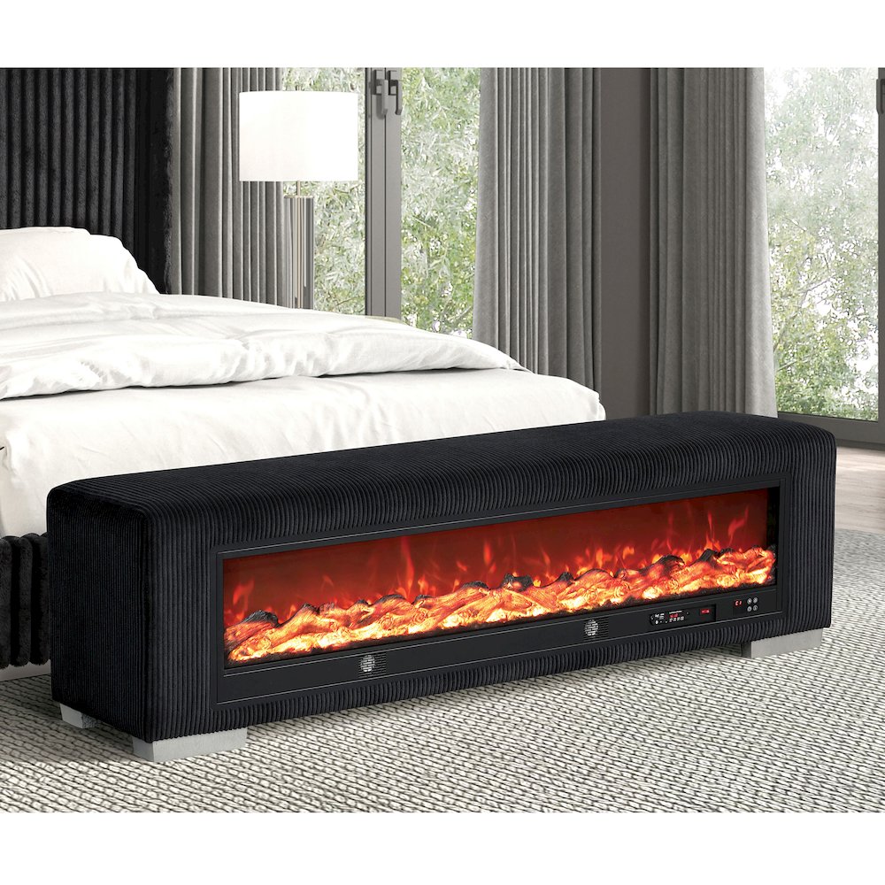 Alson Fabric Bench with Fire Log Visual Fireplace. Picture 4