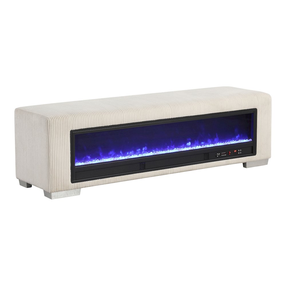 Alson Fabric Bench with Crystal Visual Fireplace. Picture 1