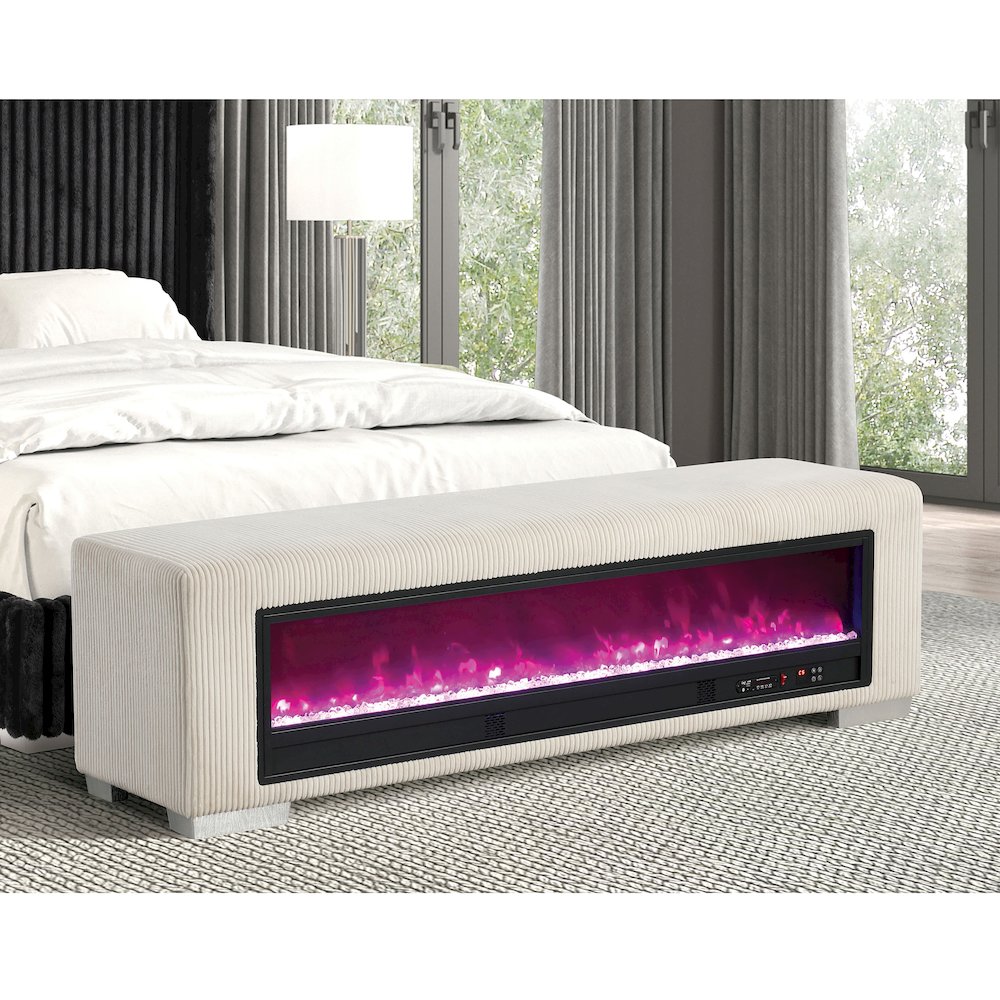 Alson Fabric Bench with Crystal Visual Fireplace. Picture 4