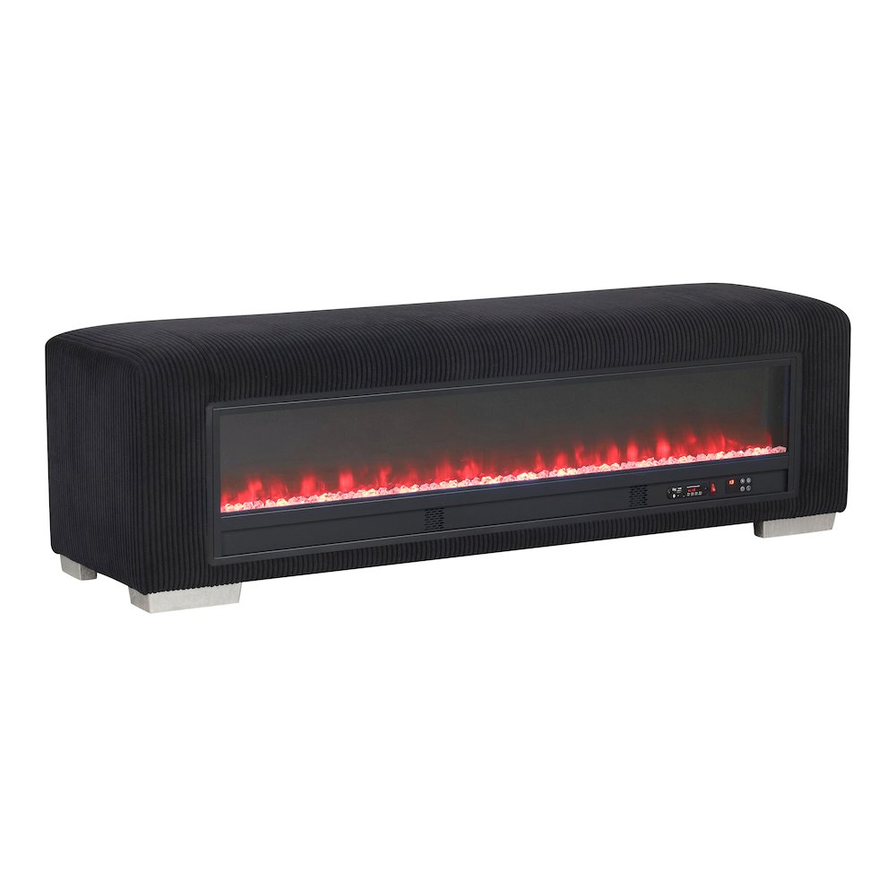 Alson Fabric Bench with Crystal Visual Fireplace. Picture 1