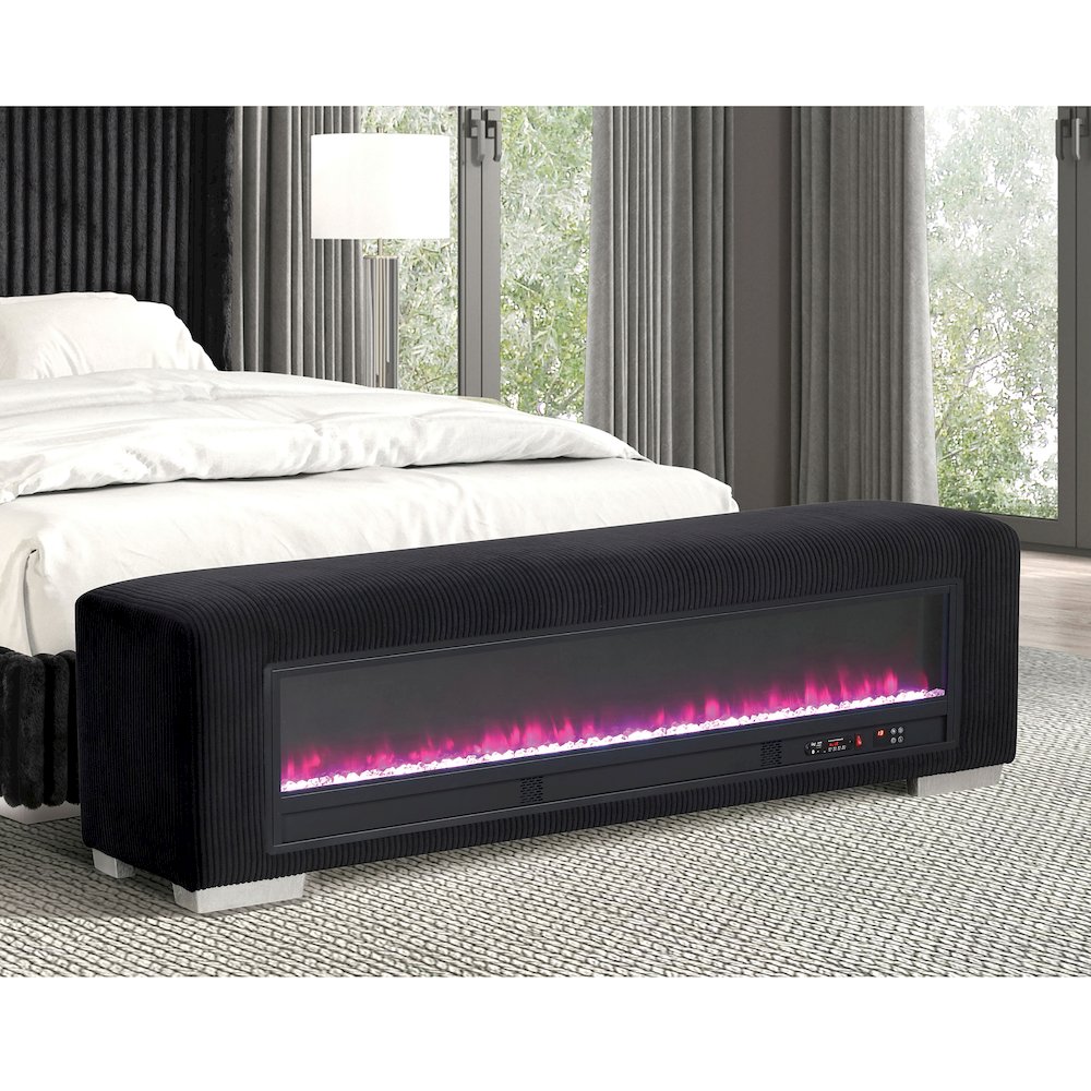 Alson Fabric Bench with Crystal Visual Fireplace. Picture 4