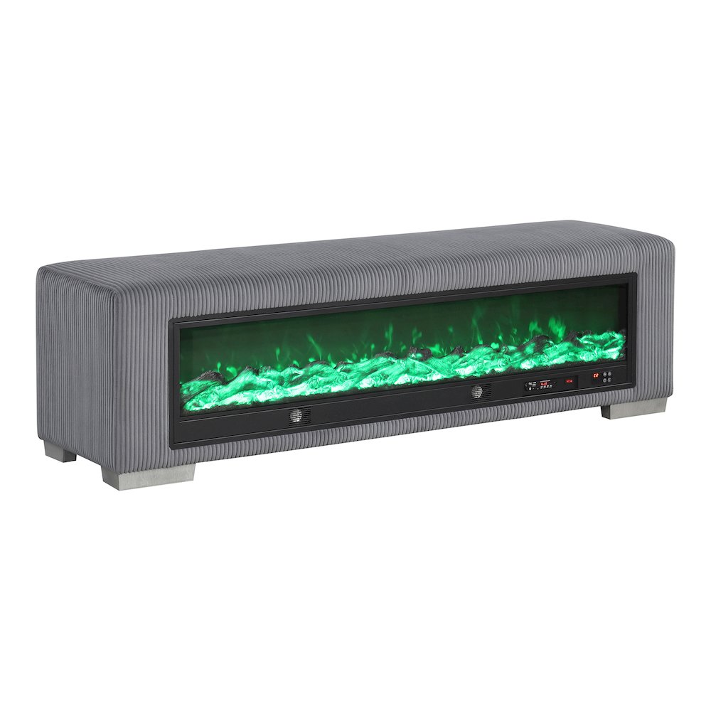 Alson Fabric Bench with Fire Log Visual Fireplace. Picture 1