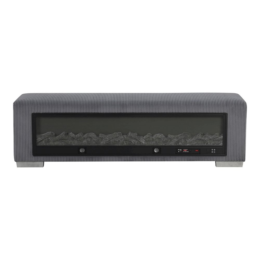 Alson Fabric Bench with Fire Log Visual Fireplace. Picture 2