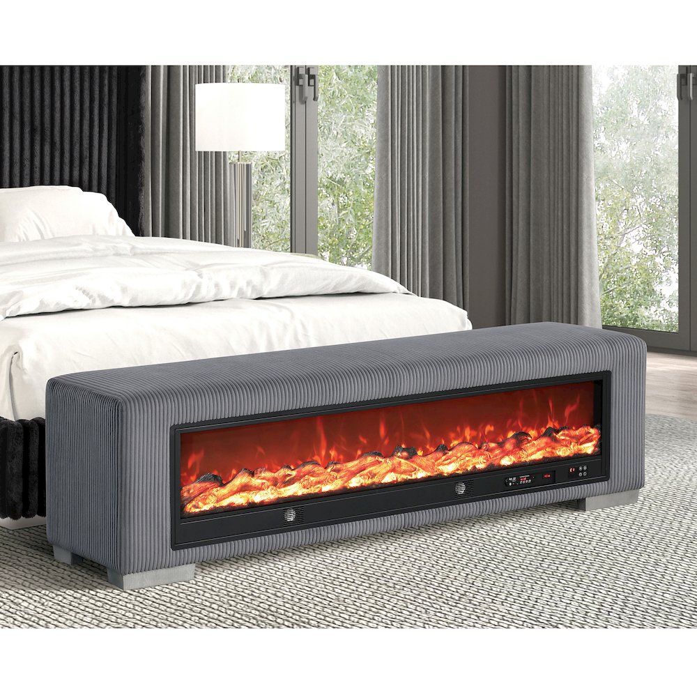 Alson Fabric Bench with Fire Log Visual Fireplace. Picture 4