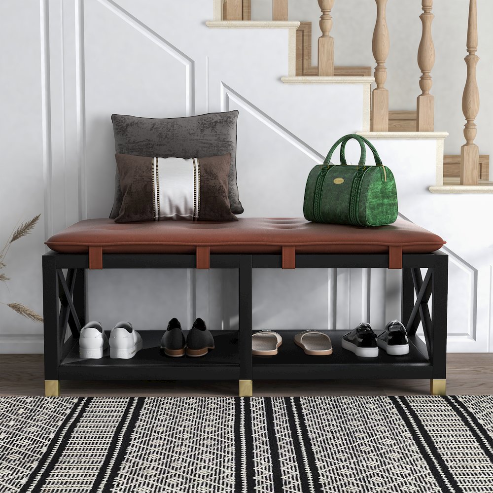 Tally 48.5" Wide Wood Bench with Removable Cushion. Picture 4