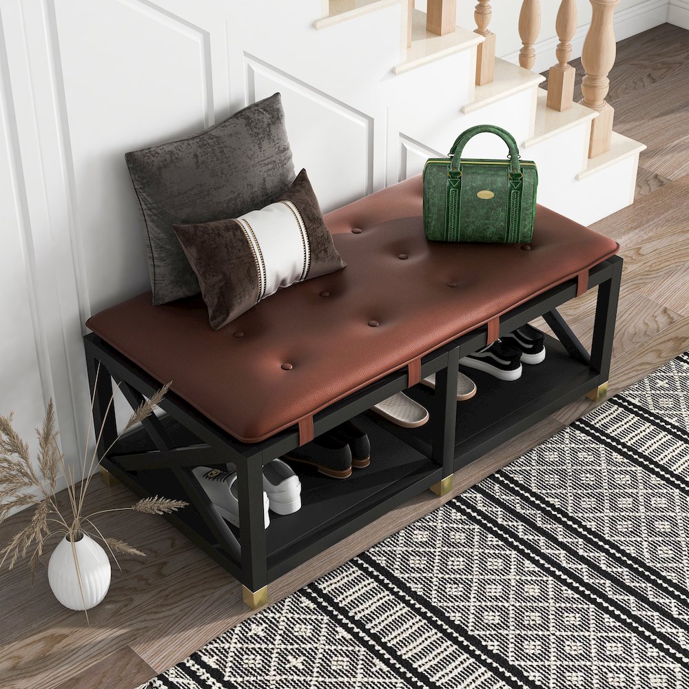 Tally 48.5" Wide Wood Bench with Removable Cushion. Picture 5