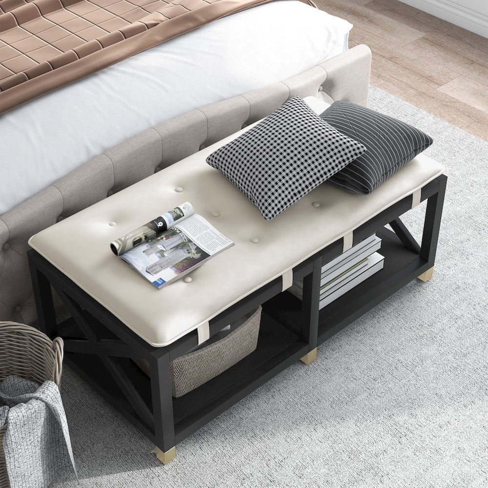 Tally 48.5" Wide Wood Bench with Removable Cushion. Picture 5