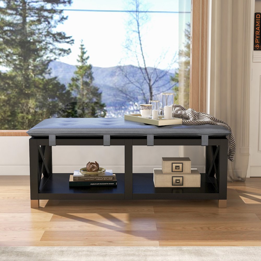 Tally 48.5" Wide Wood Bench with Removable Cushion. Picture 4