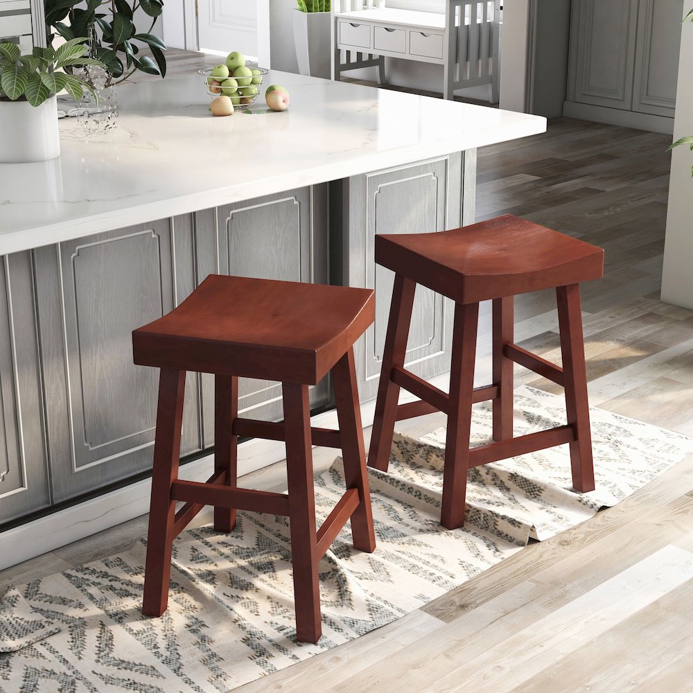 Epping Wood Saddle Stool in Dark Cherry (Set of 2). Picture 3