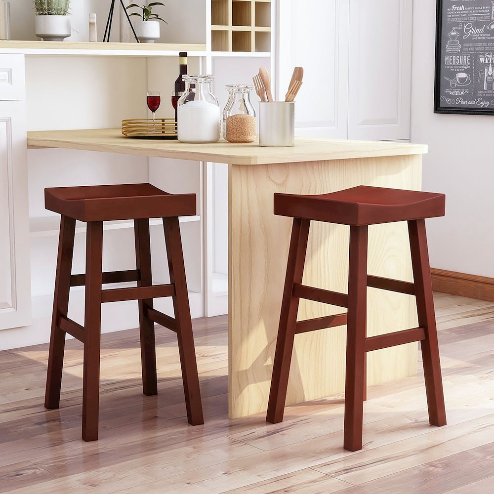 Epping Wood Saddle Stool in Dark Cherry (Set of 2). Picture 3