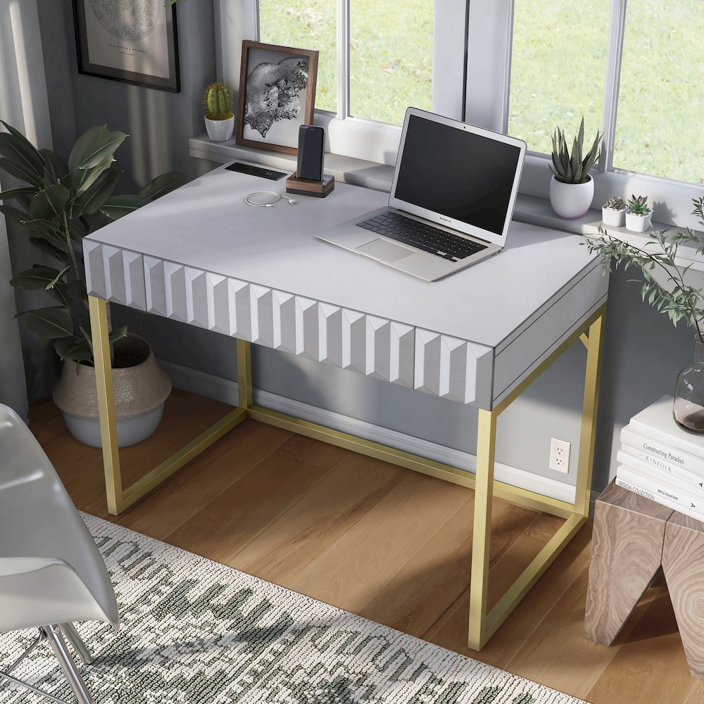 Giffore Wood Writing Desk with USB Port. Picture 5