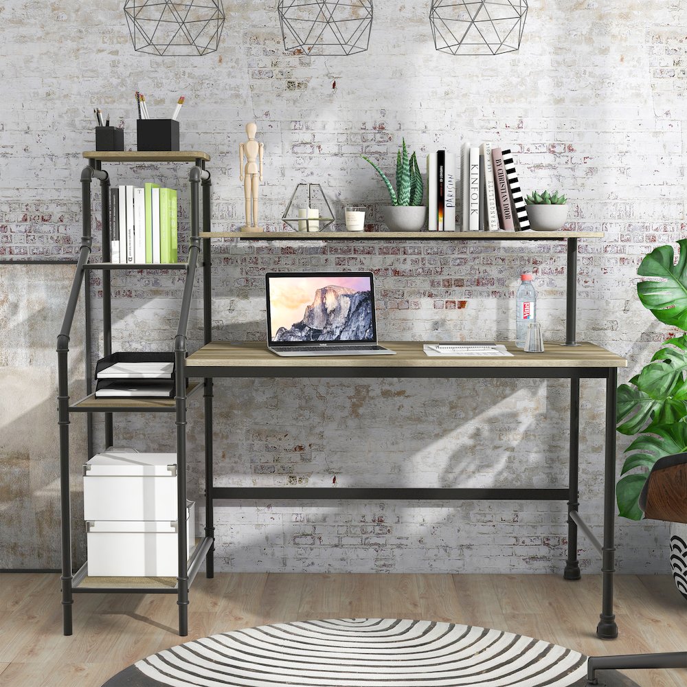 Landon Black Metal Desk with Reversible Bookcase. Picture 4