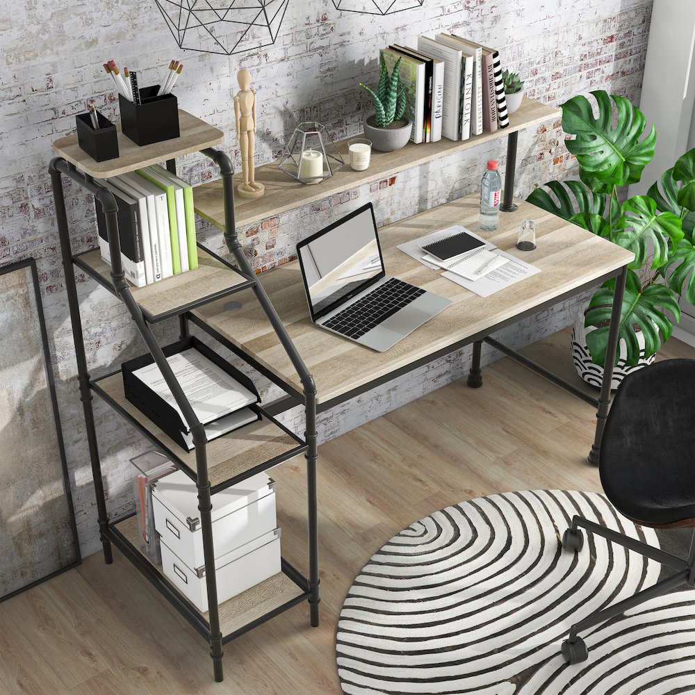Landon Black Metal Desk with Reversible Bookcase. Picture 5