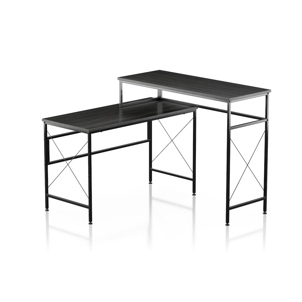 Washall Industrial Wood Computer Desk with USB in Gray. Picture 1