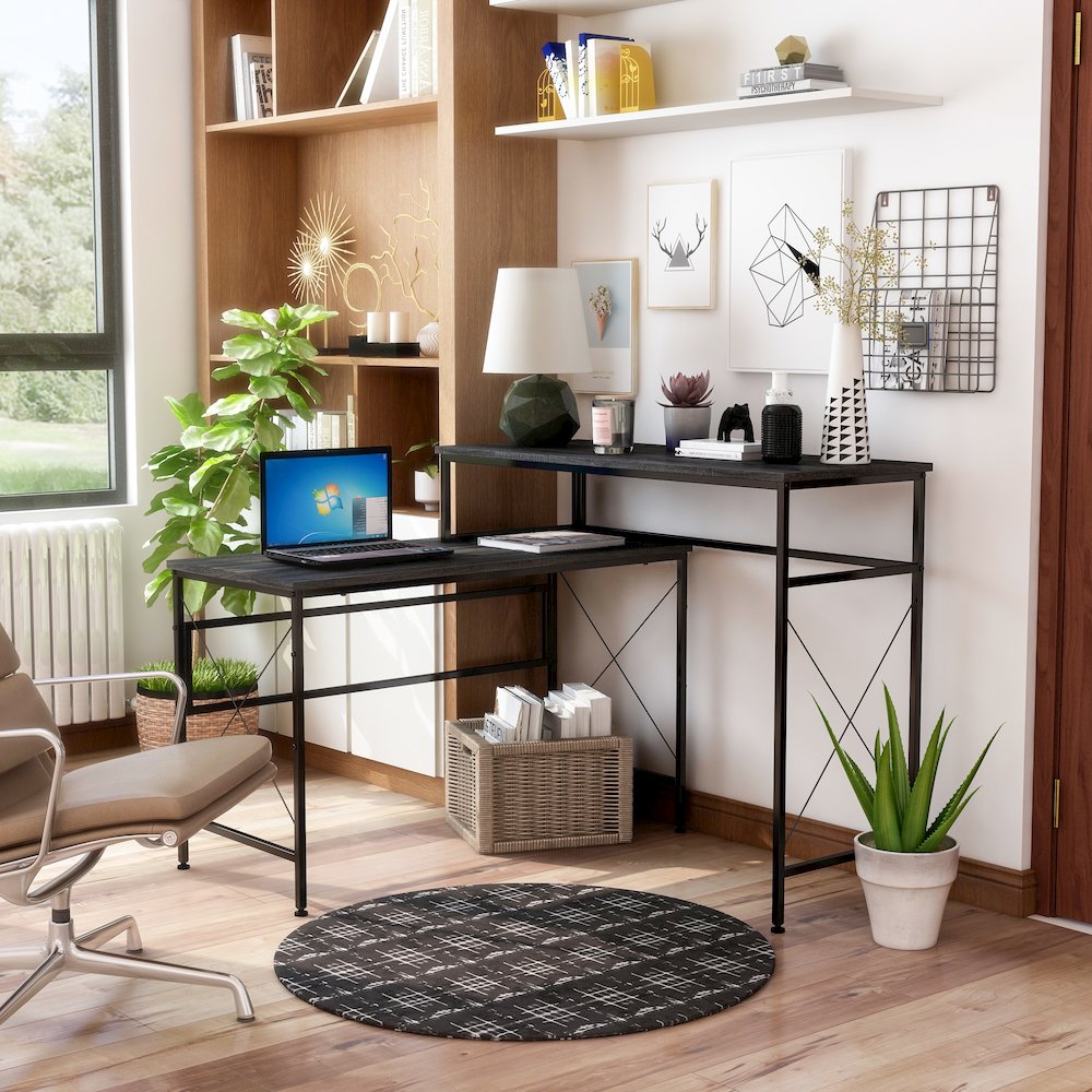 Washall Industrial Wood Computer Desk with USB in Gray. Picture 4