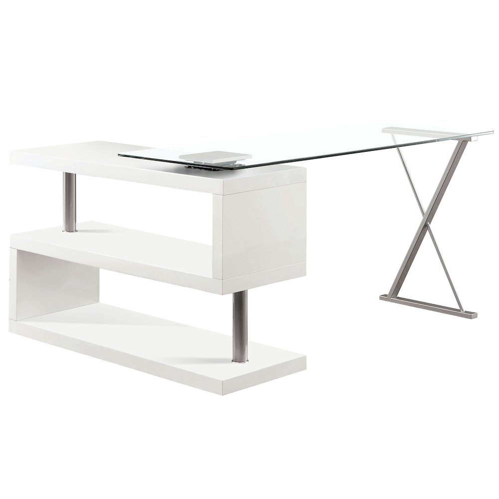 Fiora Modern Metal Swivel Writing Desk in White. Picture 1