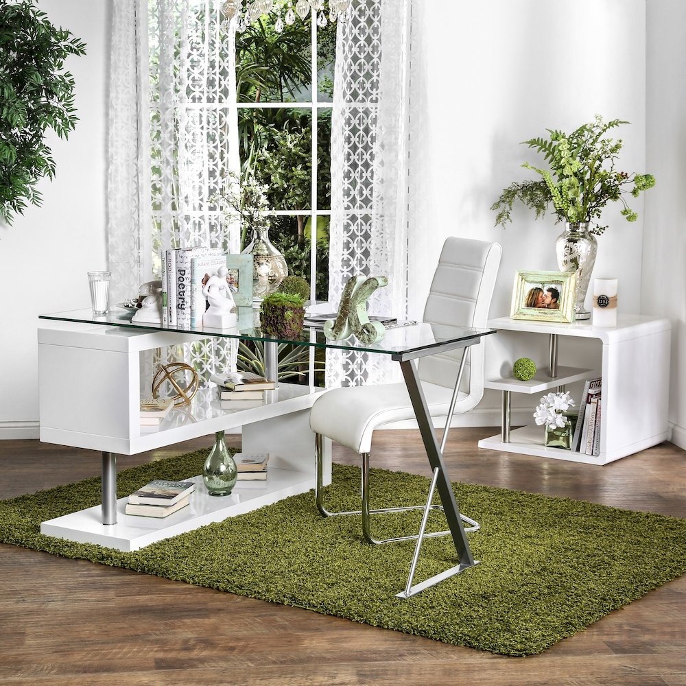 Fiora Modern Metal Swivel Writing Desk in White. Picture 3